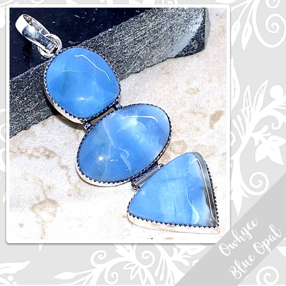 Jewelry - Owhyee Blue Opal Large Multi-Stone Eclectic Silver Artisan Pendant 3.3” Sky Blue